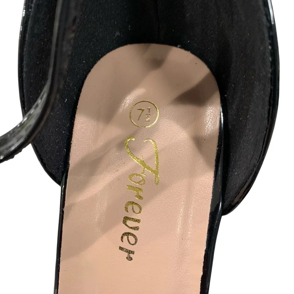 Forever Ashlyn-18 Black Glitter Wedge Sandals Ankle‎ Strap Heels 7.5 New
